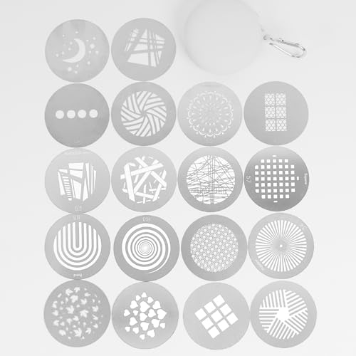 18Pcs Round Gobos Kit for Optical Snoot,66mm/2.6in Metal Plate Patterns for Spotlight Attachment Compatible with Godox BFP/OT1/OT1 Pro/II/Westcott Optical Spot/Aputure SE,for Portraits/Product/YouTube - style: 18packs Patterns