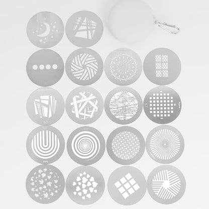 18Pcs Round Gobos Kit for Optical Snoot,66mm/2.6in Metal Plate Patterns for Spotlight Attachment Compatible with Godox BFP/OT1/OT1 Pro/II/Westcott Optical Spot/Aputure SE,for Portraits/Product/YouTube - style: 18packs Patterns