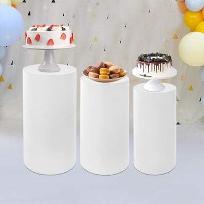3 Pcs Cylinder Stands, Large White Cake Pedestal Tables(50cm, 55cm, 60cm), Round Reusable Dessert Display Plinth Pillars for Party Weddings or Banquets - size: 23.6''(l),21.6''(m),19.7''(s)