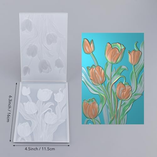 BAOFALI 2 Pieces 3D Embossing Folder for Card Making Tulip Textures Impressions Background Plastic Embossing Folders Template for DIY Scrapbooking and Other Paper Crafts Arts Supplies - color: Tulip