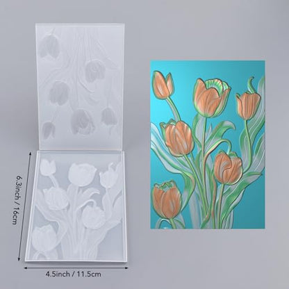 BAOFALI 2 Pieces 3D Embossing Folder for Card Making Tulip Textures Impressions Background Plastic Embossing Folders Template for DIY Scrapbooking and Other Paper Crafts Arts Supplies - color: Tulip
