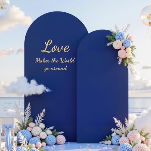 Navy Blue Arch Covers Set of 2, Navy Blue Backdrop Covers 7.2FT 6FT Stretchy Spandex Fitted Arch Stand Cover for Baby Shower, Wedding, Birthday Party Decor with Double-Sided Design - color: Navy Blue