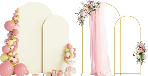 Wokceer Wedding Arch Backdrop Stand and Cover Set of 2 Metal Arch Stand with Arch Cover Ivory 7.2FT, 6FT for Birthday Party Wedding Ceremony Bridal Baby Shower Event Decor - color: Ivory