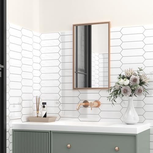 WESTICK 10-Sheet White Subway Tile Peel and Stick Wall Tile Long Hexagon Kitchen Backsplash Tiles Self Adhesive Waterproof Faux Marble Stick on Backsplash for Walls Bathroom Laundry Room 12" x 12" - color: 8.Hexagon white