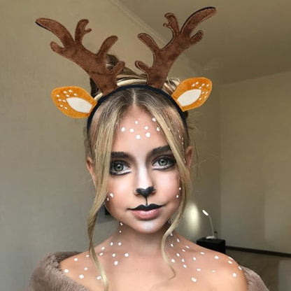 SIOTMERA Reindeer Antlers Headband, Realistic Deer Antlers Headbands Reindeer Ears Adults Christmas Party Birthday Makeup Cosplay, Reindeer Headband for Halloween Christmas Eve Costume Gift