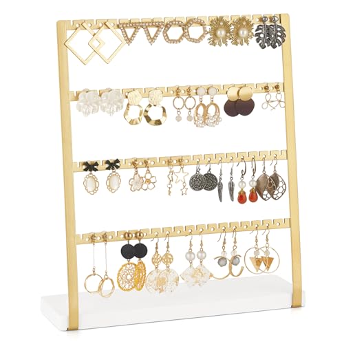 Mkono 4-Tier Earring Holder Organizer Stands Gold Metal Jewelry Display Rack for Hanging 74 Pairs of Earrings and Ear Studs, Gifts for Women and Girls
