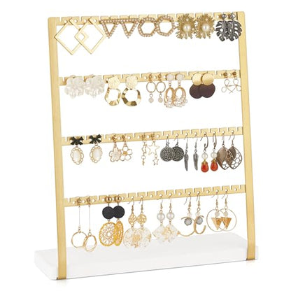 Mkono 4-Tier Earring Holder Organizer Stands Gold Metal Jewelry Display Rack for Hanging 74 Pairs of Earrings and Ear Studs, Gifts for Women and Girls