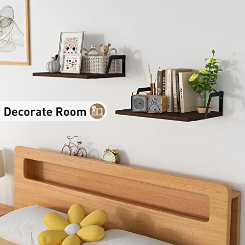 SRIWATANA Floating Shelves Wall Mounted Set of 2 Rustic Wood Shelves with Large Capacity(Dark Walnut) - color: Dark Walnut