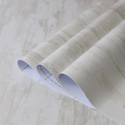 TOTIO Cream Concrete Wallpaper Peel Stick Milky White Plaster Effect Contact Paper 16x590inch Air Guide Slot Design Matte Thick Self-Adhesive Waterproof Vinyl Wrap Modern Industrial Style Wall Sticker - color: Ivory White, size: 16" x 590"