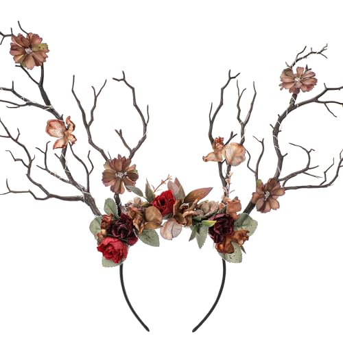 MOSTORY Woodland Deer Antler Headband - Fairy Costume for Woman Branch Crown for Renaissance Halloween Renfaire Cosplay - color: Brown