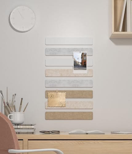 Cork Board Strips for Walls, 13" x 2" Felt Bulletin Board Bar Strip, 8 Pack Long Pin Board with Push Pins and Clips for Picture Photos, Linen Beige - color: Linen Beige