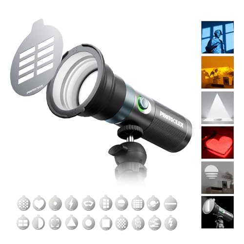 PHOTOOLEX 4 Colors Photography Flashlight with 20 Magnetic Pattern Gobos, 8400mAh Portable Spotlight, 10W LED Studio Light for Photo, Content Creation Accessories