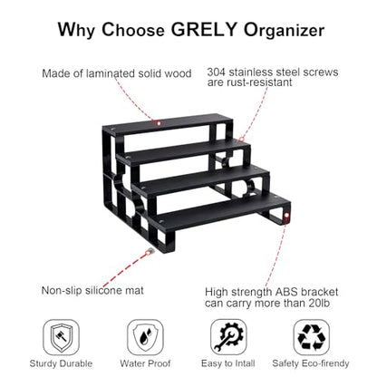 GRELY Waterproof Wooden Perfume Organizer for Men, 4 Tier 11.2 Inch Cologne Stand with ABS Frame, Anti-Slip for Dresser Bathroom Space-Saving(Black, 4 Tier 11.2") - size: 4 Tier 11.2"