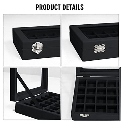 Vicoter Velvet Jewelry Box 24 Grid Jewelry Ring Display Organiser Box Tray Holder Earrings Storage Case for Girls Wife Mom Women (Black) - color: Black