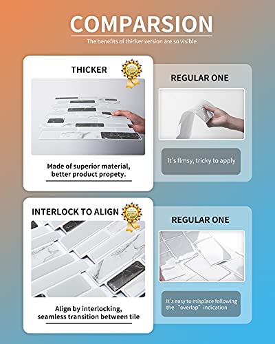 Art3d Thick Peel-and-Stick Kitchen Backsplash Tile, 10-Sheet Marble Design Self Adhesive Wall Tiles for Kitchen Bathroom Back Splash - Grey - color: Gray Marble Thickened, size: 12" x 12" (10 Sheets)