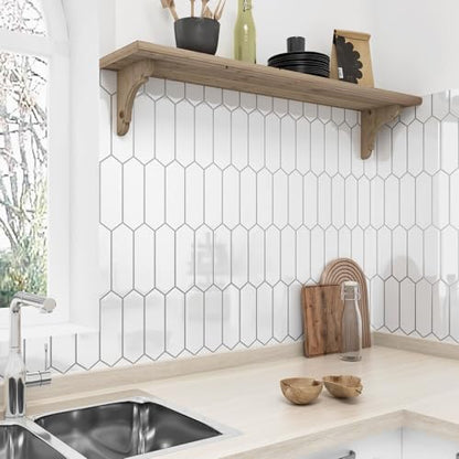 WESTICK 10-Sheet White Subway Tile Peel and Stick Wall Tile Long Hexagon Kitchen Backsplash Tiles Self Adhesive Waterproof Faux Marble Stick on Backsplash for Walls Bathroom Laundry Room 12" x 12" - color: 8.Hexagon white