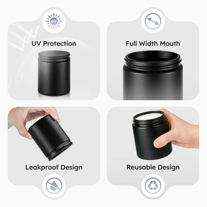 Tecohouse 8oz Black Glass Jars with Lids, 3 Pack Candle Jars with Blank Labels, 250g Wide Mouth | Lotion Container for Sample, Cream, Lotion, Honey, Powder, Jelly | Home & Beauty - color: Black-Black Lids