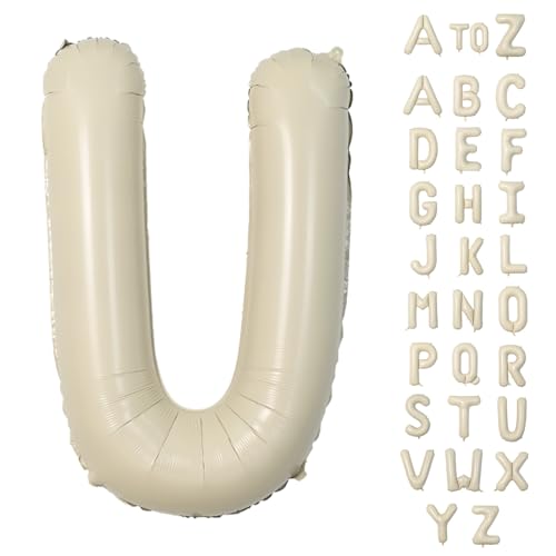 Biapian 40 Inch Giant Cream U Foil Balloon - Big Single Alphabet A-Z Balloons, Helium for Birthday, Baby Shower, Wedding, Anniversary Party Decoration - color: Cream Letter-u