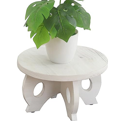 Small Plant Stand Kitchen Display Stand 10 inch Plant Holder Plant Stool Round Stand Risers Farmhouse Rustic Balcony Decor Pedestal Board Washed White - color: White