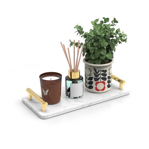 XZHXFX Guest Towel Holder Tray for Bathroom,Marble Slab with Handles -Napkin Holder for Kitchen - Bathroom Tray (Gold,Small) - color: Gold, size: 10.6" x 4.7" x 2"