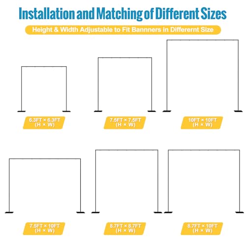 Fomcet 10FT x 10FT Backdrop Stand Heavy Duty with Base, Black Portable Adjustable Pipe and Drape Backdrop Stand Kit, Square Metal Arch Party Frame for Wedding Birthday Parties Banquet Decorations - color: Black