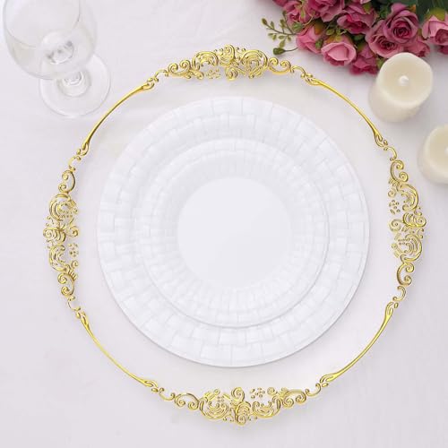 Efavormart Set of 10-7" White Round Disposable Plastic Salad Dessert Plates With Basketweave Rim for Weddings, Birthdays, Parties, Gathering, Graduation Ceremonies, Special Events - color: White, size: 7"