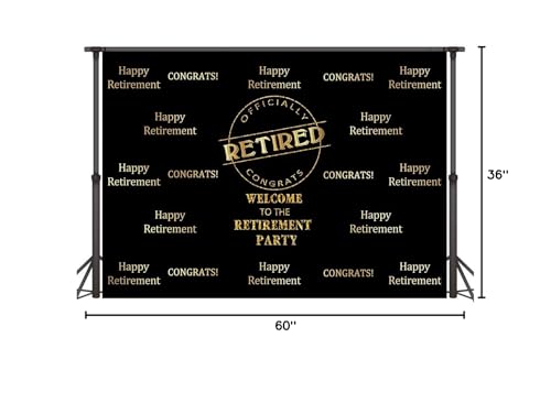 Officially Retired Black Golden Banner Backdrop for Photography, 5x3FT, Happy Retirement Party Background, Photo Booth Studio Props MBMYLU136 - size: cotton polyester-5x3ft