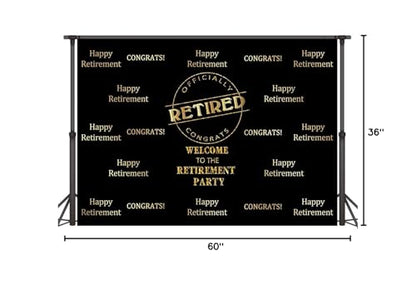 Officially Retired Black Golden Banner Backdrop for Photography, 5x3FT, Happy Retirement Party Background, Photo Booth Studio Props MBMYLU136 - size: cotton polyester-5x3ft