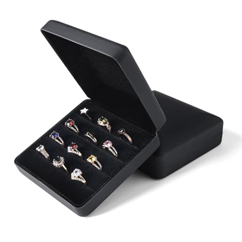 Small Ring Organizer Box, Portable Jewelry Rings Display Collector Case, Jewelry Ring Tray holder Showcase. Modern Rings Storage Boxes Fit for Women, Girl for Travel (Black) - color: Black