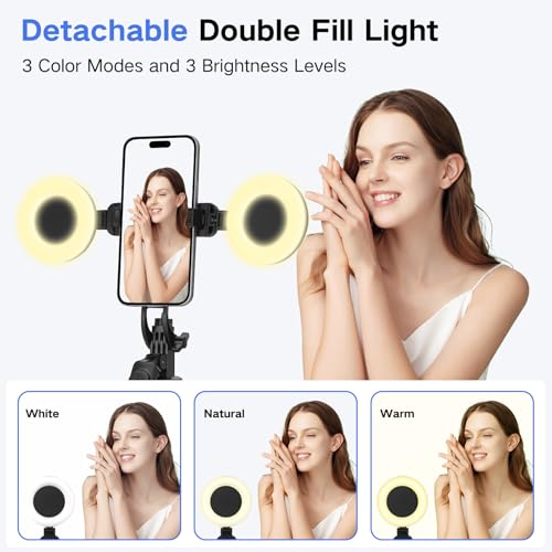 Vlogging Kit for iPhone/Android, Metal Selfie Stick Tripod for iPhone with Light and Microphone,70 inch Tall Adjustable Phone Tripod for TikTok/YouTube Starter Content Creator Essentials Kit - color: A-tripod with light and mic