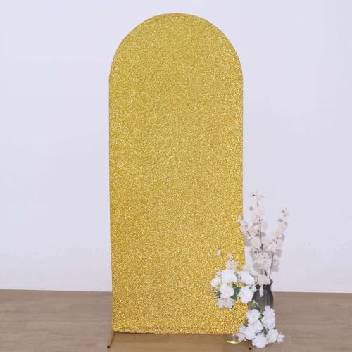 Efavormart 5ft Shiny Gold Spandex Fit Round Top Backdrop Frame Stand Cover, 2-Sided Metallic Sparkly Wedding Arch Cover - color: Gold, size: 5 FT
