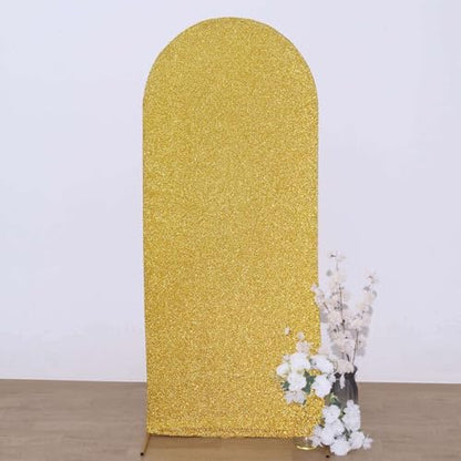 Efavormart 5ft Shiny Gold Spandex Fit Round Top Backdrop Frame Stand Cover, 2-Sided Metallic Sparkly Wedding Arch Cover - color: Gold, size: 5 FT