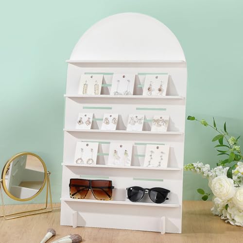 DoubleFill 5 Tier Wooden Earring Display for Vendor Arch Jewelry Display Stand Rack with Adjustable Height for Retail Selling - color: Grey White