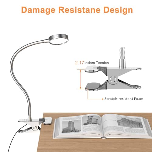 LEPOWER Clip on Light/Reading Light/Book Lights/Desk Lamp Color Changeable/Night Lights Clip on for Desk, Bed Headboard and Computers, Adapter Included, Silver - color: Silver