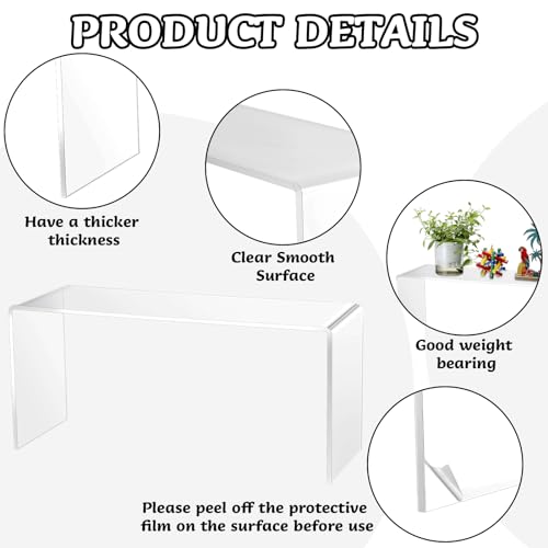 Soaoo 4 Pcs Large Acrylic Riser Display Stands Clear Shelf Riser Jewelry Stand Retail Desktop Display for Show Decor Cupcake, Collectibles Figures, Organize, Decor(13 x 4.5 x 6 Inches) - size: 13 x 4.5 x 6 Inches
