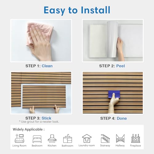 COMSTICKC 3D Faux Wood Wall Sticker, Peel and Stick Wall Covering,12 pcs of 22.8" x 11.8", DIY Lightweight PVC Wood Self Adhesive Decorative Tiles Wallpaper,Paintable,Covers 22.48 sq.ft - color: Brown Wood