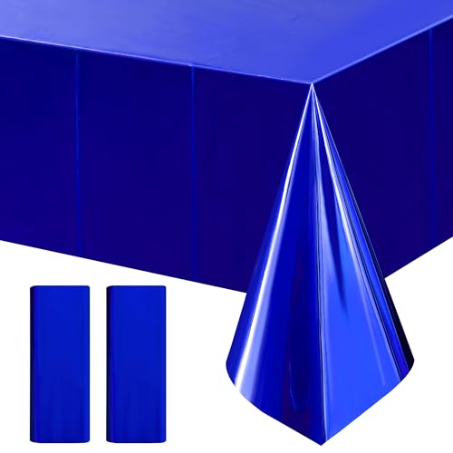 Just Shimmer 2 pcs Royal Blue Plastic Table Cloth 54" x 72" Iridescence Navy Blue Party Tablecloth Sparkly Table Covers for Graduation 4th of July Princess Birthday Winter Christmas Party Decoration - color: Precious Blue