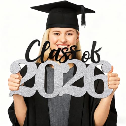 Graduation Decorations 2026 Wood Sign Sliver Class of 2026 Photo Props for College High School Graduation Party Supplies - color: Silver