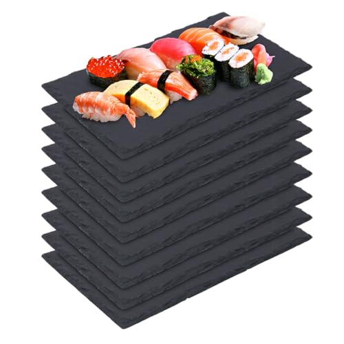 9 Pack 10 x 6 Inch Slate Cheese Boards, Black Rectangle Slate Charcuterie Boards, Natural Charcuterie Stone Plates for Parties, Gifts, and Special Events, Cheese, Sushi, Food. - size: 9 Pack 10 x 6 Inch