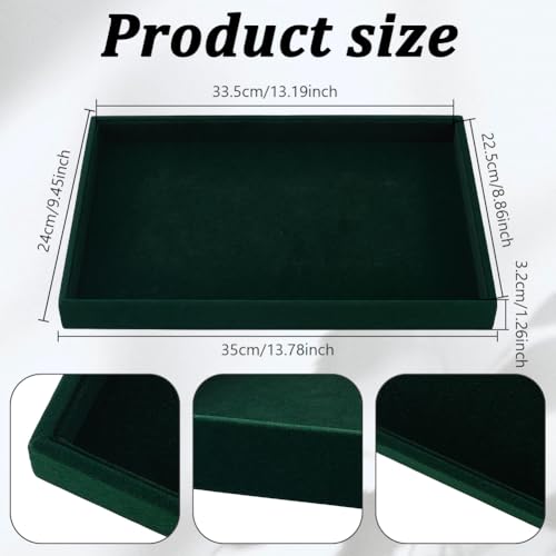UNICRAFTALE Velvet Jewelry Trays flat Green Rectangle Velvet Display Trays Elegant Stackable Jewelry Drawer Organizer Tray for Rings Earrings Necklaces Bracelets Storage Display 35x24x3.2cm - style: Rectangle