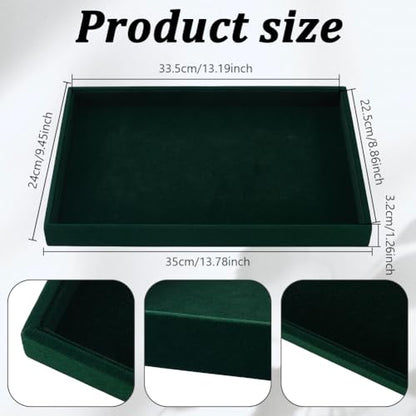 UNICRAFTALE Velvet Jewelry Trays flat Green Rectangle Velvet Display Trays Elegant Stackable Jewelry Drawer Organizer Tray for Rings Earrings Necklaces Bracelets Storage Display 35x24x3.2cm - style: Rectangle