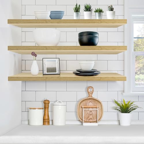 Sorbus Floating Shelves for Wall - 48 Inch Long Bathroom Shelves, Wall Decor for Bedroom, Kitchen, Living Room & Book Storage - Mounted Floating Shelf with Invisible Brackets (Maple Wood, 2 Pack) - color: Maple Wood, size: 48 Inch, style: 2 Pack