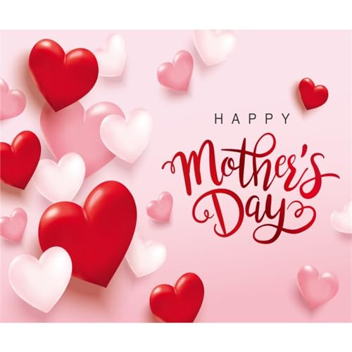 Happy Mother's Day Backdrop Red Pink Love Hearts Mothers Day Photography Background 10x8ft Mothers Day Party Banner Decorations Video Shoot Studio Photo Booth Props