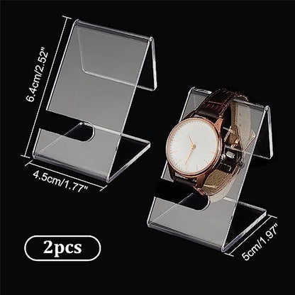 PH PandaHall 2PCS Acrylic Watch Display Stands, Clear Watch Holder Organizer Jewelry Watch Rack Single Watch Display Holder Showcase for Men Watch Bracelet Display Home Decor Retail Use, 2x1.8x2.5