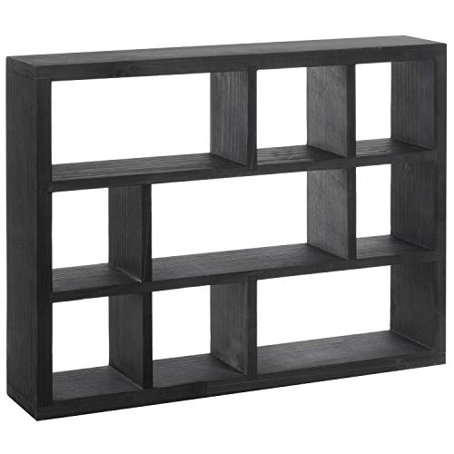 MyGift 9 Compartment Vintage Solid Wood Shadow Box, Wall Mountable Curio Display Case, Freestanding or Floating Shelf for Collectible Figurines, Succulents (Matte Black) - color: Matte Black