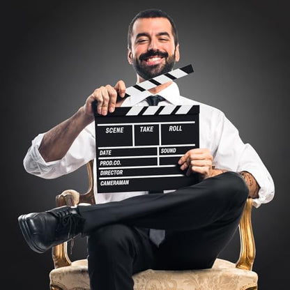 Movie Film Clapboard Hollywood Wooden-Clapper Board Directors Photography Studio Video TV Clapper Board with Erasable Pen Movie Theater Props Decor，Black Clap Board 10.5 X 11.7 inches (Black)