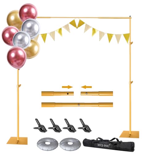 HYJ-INC Pipe and Drape Photography Backdrop Stand Kit - Titanium Gold Adjustable Photo Background Stand 10ft x 6.5ft with Metal Base for Parties Weddings Birthday Party Events Photo Booth