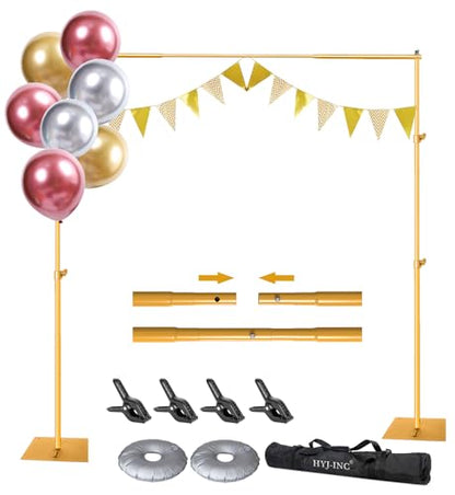 HYJ-INC Pipe and Drape Photography Backdrop Stand Kit - Titanium Gold Adjustable Photo Background Stand 10ft x 6.5ft with Metal Base for Parties Weddings Birthday Party Events Photo Booth