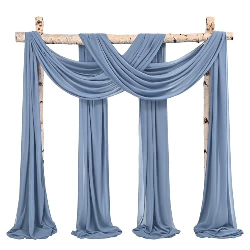 Wedding Arch Draping Fabric,4 Panels 28" x20ft Dusty Blue Wedding Arch Drapes for Ceremony Chiffon Fabric Drapes Arbor Drapery Wedding Arch Decorations for Reception Sheer Backdrop Curtains for Party - color: Dusty Blue, size: 28"W x 240"L (Pack of 4)