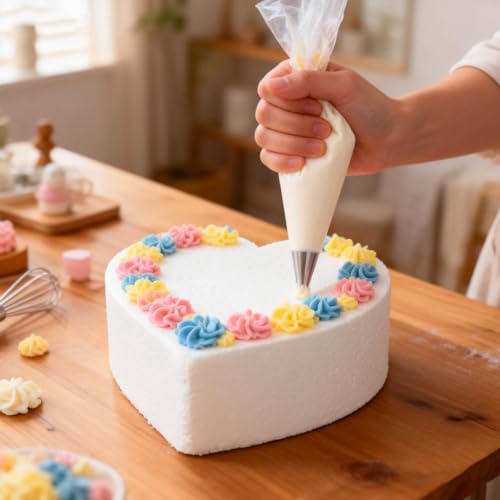 Unomor 3Pcs Heart Shaped Cake Dummies Foam Models 5.90X5.90X2.75In Lightweight Cake Decorating Practice Tools for Bakery Display Diy Crafts Party Photography Props